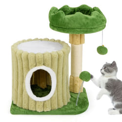 Arbre à Chat Mignon 54cm COSTWAY Poteaux à Gratter en Sisal Perchoir en Peluche Maison de Repos Balle Suspendu Pompon Suspendu