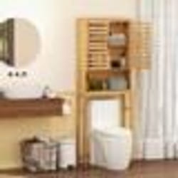 COSTWAY Meuble WC au-Dessus des Toilettes en Bambou avec Placard à 2 Portes Étagère Ouverte pour Salle de Bain 62 x 23 x 170 cm