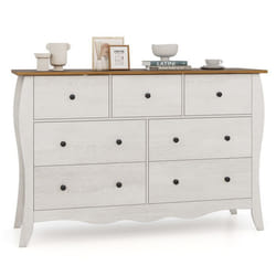 COSTWAY Commode 7 Tiroirs en Tissu Pliable Plateau en Bois Meuble de Rangement Chambre Rustique pour Chambre Salon Gris