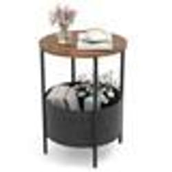 COSTWAY Table d’Appoint Ronde à 2 Niveaux avec Panier Amovible en Tissu Cadre en Métal pour Petit Espace Chambre Salon Marron