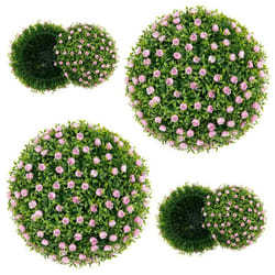 COSTWAY 2 Boules Topiaires Artificielles 37 cm avec des Fleurs Rose Plantes de Faux à Suspendre ou Poser pour Jardin Mariage