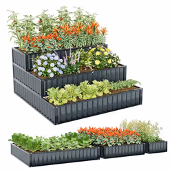 COSTWAY Carré Potager en Métal à 3 Niveaux Base Ouverte Kit de Lit Surélevé Boîte de Plantation pour Fleurs Légumes Fruits