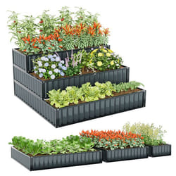 COSTWAY Carré Potager en Métal à 3 Niveaux Base Ouverte Kit de Lit Surélevé Boîte de Plantation pour Fleurs Légumes Fruits