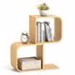 COSTWAY Bibliothèque à 2 Niveaux Forme de S Etagère dAngle Géométrique en Bambou avec 2 Cubes Ouverts pour Salon Bureau Chamb ...