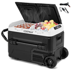 Réfrigérateur de Voiture Portable 12/24V COSTWAY-Double Zone Séparées 40 L-Mode ECO/Max-3 Modes d’Alimentation-Panneau Tactile LED