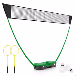 Ensemble de Badminton Portable COSTWAY-Filet2 Raquettes2 Volants-270 x 335 x 160 cm-Etui de Rangement-Tuyaux Métalliques-Vert