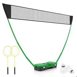 Ensemble de Badminton Portable COSTWAY-Filet2 Raquettes2 Volants-270 x 335 x 160 cm-Etui de Rangement-Tuyaux Métalliques-Vert