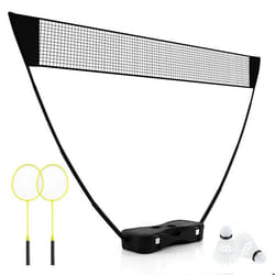Ensemble de Badminton Portable COSTWAY-Filet2 Raquettes2 Volants-270 x 335 x 160 cm-Etui de Rangement-Tuyaux Métalliques-Noir