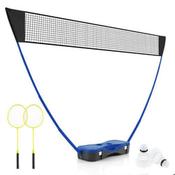 Ensemble de Badminton Portable COSTWAY-Filet2 Raquettes2 Volants-270 x 335 x 160 cm-Etui de Rangement-Tuyaux Métalliques-Bleu
