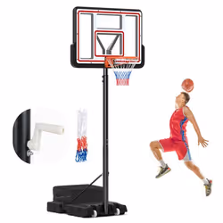 Panier de Basketball sur Pied COSTWAY-Hauteur Réglable 225-305cm-Système de Manivelle-Panneau Arrière-Base Remplissable-2 Fil ...