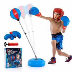 Sac de Frappe/Boxe Punching Ball sur Pied COSTWAY-Hauteur Réglable 120-154CM-Gant-Pompe à Main Gonflable-Base Remplissage-Ble ...