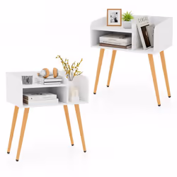 COSTWAY Lot de 2 Table de Chevet avec 3 Compartiments ouverts Table dAppoint avec Pieds en Métal pour Salon Chambre Blanc