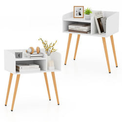COSTWAY Lot de 2 Table de Chevet avec 3 Compartiments ouverts Table dAppoint avec Pieds en Métal pour Salon Chambre Blanc