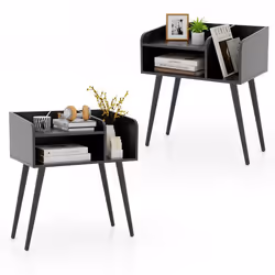 COSTWAY Lot de 2 Table de Chevet avec 3 Compartiments ouverts Table dAppoint avec Pieds en Métal pour Salon Chambre Noir