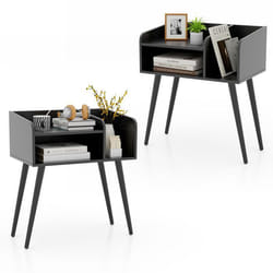 COSTWAY Lot de 2 Table de Chevet avec 3 Compartiments ouverts Table dAppoint avec Pieds en Métal pour Salon Chambre Noir