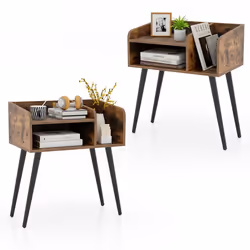 COSTWAY Lot de 2 Table de Chevet avec 3 Compartiments ouverts Table dAppoint avec Pieds en Métal pour Salon Chambre Marron