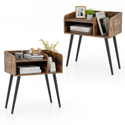 COSTWAY Lot de 2 Table de Chevet avec 3 Compartiments ouverts Table dAppoint avec Pieds en Métal pour Salon Chambre Marron