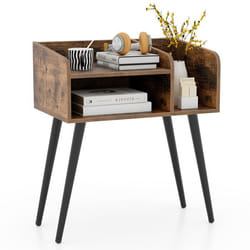 COSTWAY Table de Chevet avec 3 Compartiments ouverts Table dAppoint avec Pieds en Métal pour Salon Chambre Marron