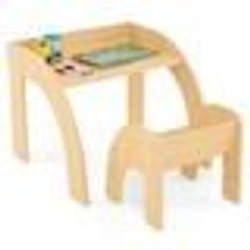 COSTWAY Table et Chaise dActivité pour Enfants 3+ Ans avec Grand Plateau Bords Arrondis pour Crèche Salle de Jeu Naturel