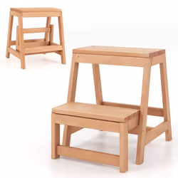 COSTWAY Escabeau à 2 Marches en Bois de Sapin Charge Max.: 150 KG Marchepied Léger pour Cuisine Chambre