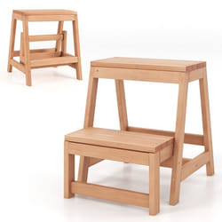 COSTWAY Escabeau à 2 Marches en Bois de Sapin Charge Max.: 150 KG Marchepied Léger pour Cuisine Chambre