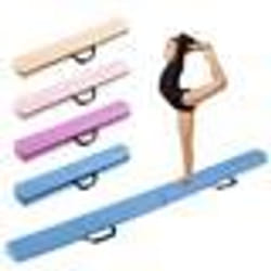Poutre de Gymnastique Pliable pour Enfants 210CM COSTWAY-en Mousse EVA et en Daim Amovible-Poignées-Boucles et à Crochets-Bleu