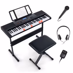 COSTWAY Clavier Piano 61 Touches Lumineuses 600 Timbres 400 Rythmes 50 Démonstrations Haut-ParleurUSB Casque