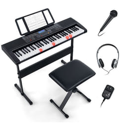 COSTWAY Clavier Piano 61 Touches Lumineuses 600 Timbres 400 Rythmes 50 Démonstrations Haut-ParleurUSB Casque