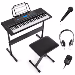 COSTWAY Clavier Piano Numérique 61 Touches avec Support Tabouret 300 Timbres 300 Rythmes 50 Démonstrations Microphone Casque