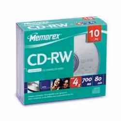 Memorex CD-RW 700MB With Slimline Jewel Case 10 Pack, CD-RW, 120 mm, 700 Mo, Coffret à bijoux, 10 pièce(s)