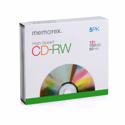Memorex 03415, 12x, CD-RW, 120 mm, 700 Mo, 5 pièce(s)