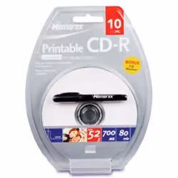 Memorex Ink Jet Printable Surface CD-R, 52x, CD-R, 700 Mo, 10 pièce(s)
