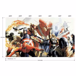 Papier peint panoramique auto-adhésif Marvel Spiderman, Hulk, Captain America - Adam Ross - 3.2 m x 1.83 m Le papier peint pa ...