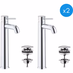 Description générale Ce lot est composé de deux mitigeurs monocommande pour lavabo de taille XL, accompagnés de leur bonde cl ...