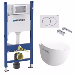 Contenu du pack WC Bâti Duofix + Cuvette Sento Rim-Ex blanche + Abattant soft close + Plaque blanche (SentorimlessGeb3) : Geb ...