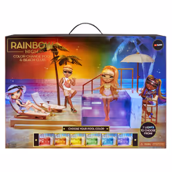 Rainbow High Color Change Pool &amp; Beach Club Playset, Ensemble de plage pour poupées, 6 an(s), Batteries requises, Effets  ...