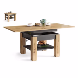 TABLE BASSE OREO BOIS / GRIS RELEVABLE + EXTENSIBLE JUSQUA 150 CM