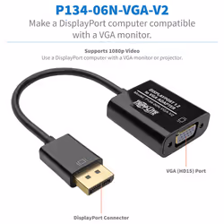 Tripp Lite P134-06N-VGA-V2 câble vidéo et adaptateur 0,15 m DisplayPort VGA (HD15) Noir