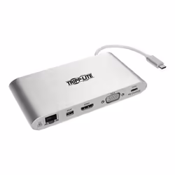 Tripp Lite U442-DOCK1, Avec fil, USB 3.2 Gen 1 (3.1 Gen 1) Type-C, 10,100,1000 Mbit/s, Argent, MicroSD (TransFlash), SD, 5 Gb ...