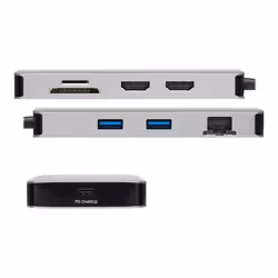 Tripp Lite U442-DOCK8G-GG, Avec fil, USB 3.2 Gen 1 (3.1 Gen 1) Type-C, 100 W, 10,100,1000 Mbit/s, Noir, Gris, MicroSD (TransF ...