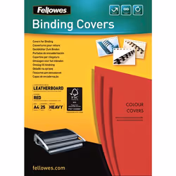 Fellowes Couvertures Delta Grain Cuir Certifiées FSC, A4, Papier, Rouge, 212 mm, 296 mm, 1 mm