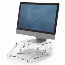 Fellowes Support moniteur ajustable avec porte-documents Clarity, Autonome, 15 kg, Réglage de la hauteur, Transparent