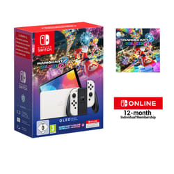 Nintendo Switch OLED + Mario Kart 8 Deluxe + Switch Online 12 Months console de jeux portables 17,8 cm (7") 64Go Écran tactile Wifi Blanc