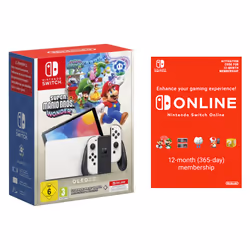 Nintendo Switch OLED (White) + Super Mario Bros. Wonder + Online Individual 12-Month, Nintendo Switch, NVIDIA Custom Tegra, N ...