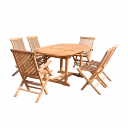 Table de jardin ovale et 4 chaises et 2 fauteuils en teck KAJANG, Concept Usine