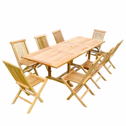 Salon de jardin en teck massif 8-10 personnes rectangulaire 8 chaises KAJANG, Concept Usine