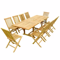 Salon de jardin teck massif 10-12 personnes table rectangulaire 10 chaises KAJANG, Concept Usine