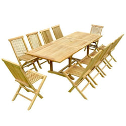 Salon de jardin teck massif 10-12 personnes table rectangulaire 10 chaises KAJANG, Concept Usine