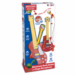 Bontempi Rock Guitar with stand microphone, Instrument de musique jouet, Guitare, 3 an(s), AA, Rouge, Blanc, Jaune