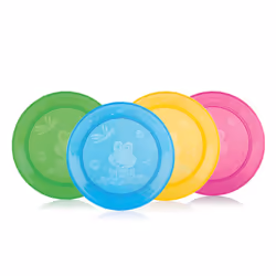 Nuby 4 Assiettes PP, Rond, Plastique, Bleu, Vert, Rose, Jaune, 230 mm, 198 mm, 2,9 cm